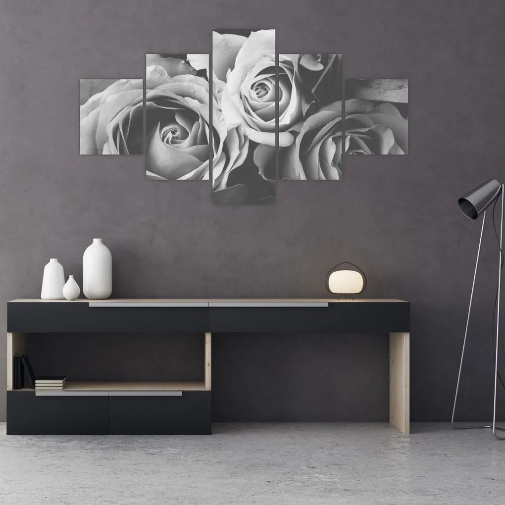 Obraz - Róża, czarno - biały (125x70 cm)