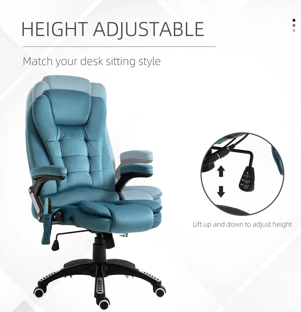 Vinsetto Fotel z masażerem fotel biurowy fotel do gier krzesło obrotowe Maksymalne obciążenie 120kg kolor niebieski | Aosom PL