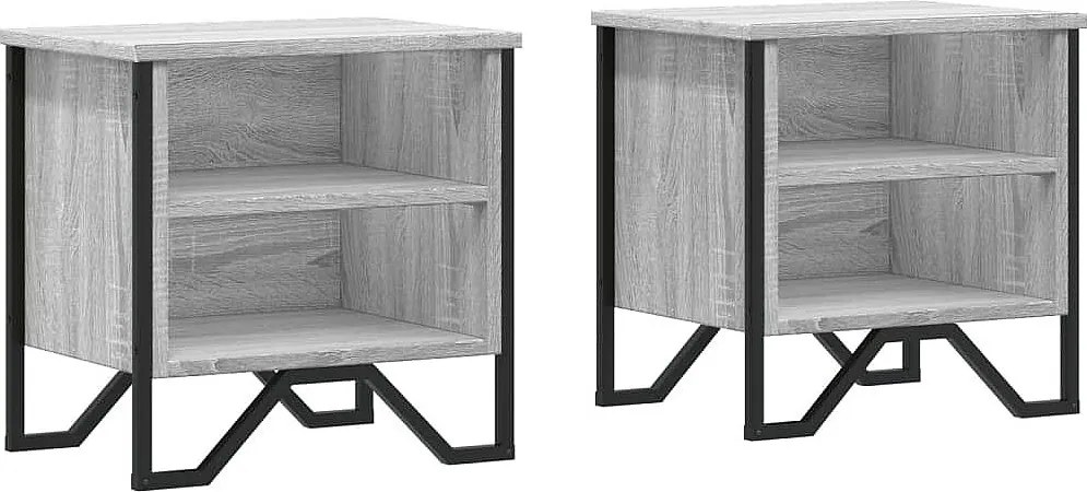 Zestaw 2 przemysłowych szafek nocnych z szarego drewna inżynieryjnego Sonoma z miejscem na przechowywanie