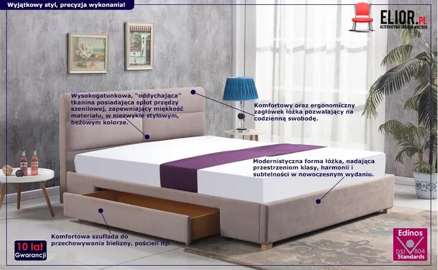 Beżowe łóżko z szufladami - Tesla 160x200
