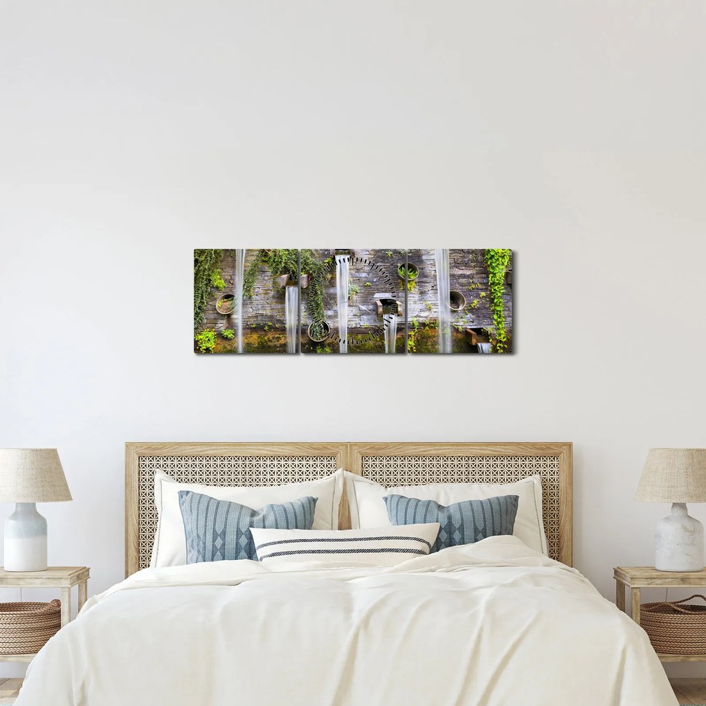 Obraz - Kamienny mur, Hamburg, Niemcy (z zegarem) (90x30 cm)