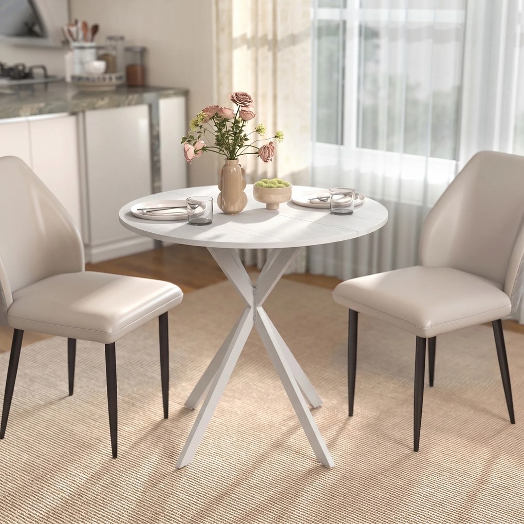 HOMCOM Okrągły stół kuchenny, 80 cm, kompaktowy blat, płyta wiórowa, metal, biały | Aosom PL