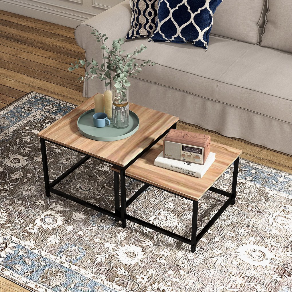 HOMCOM Zestaw 2 stolików kawowych w stylu industrialnym z naturalnym drewnem 60x60x45cm Stylowy i funkcjonalny | Aosom PL