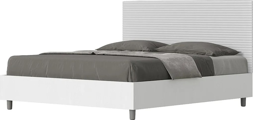 Łóżko bez stelaża 160x200 konstrukcja Frassino biała zagłówek sztucznej skóry Biały Level