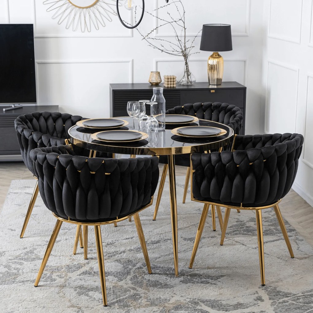 Krzesło Tapicerowane Plecione do Salonu CAPI Czarne Welurowe do Toaletki Nowoczesne Glamour