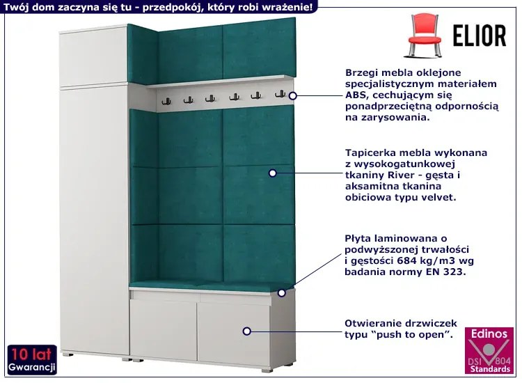 Garderoba z szafką na buty biały + butelkowa zieleń - Linez 5X