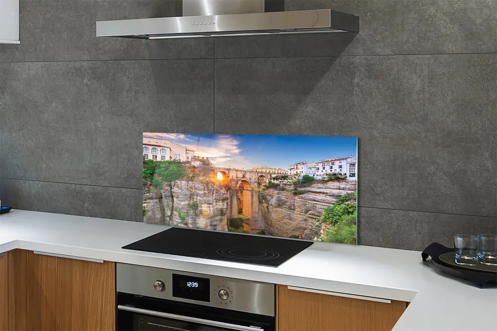 Panel Szklany Most nad Rzeką o Zachodzie Słońca