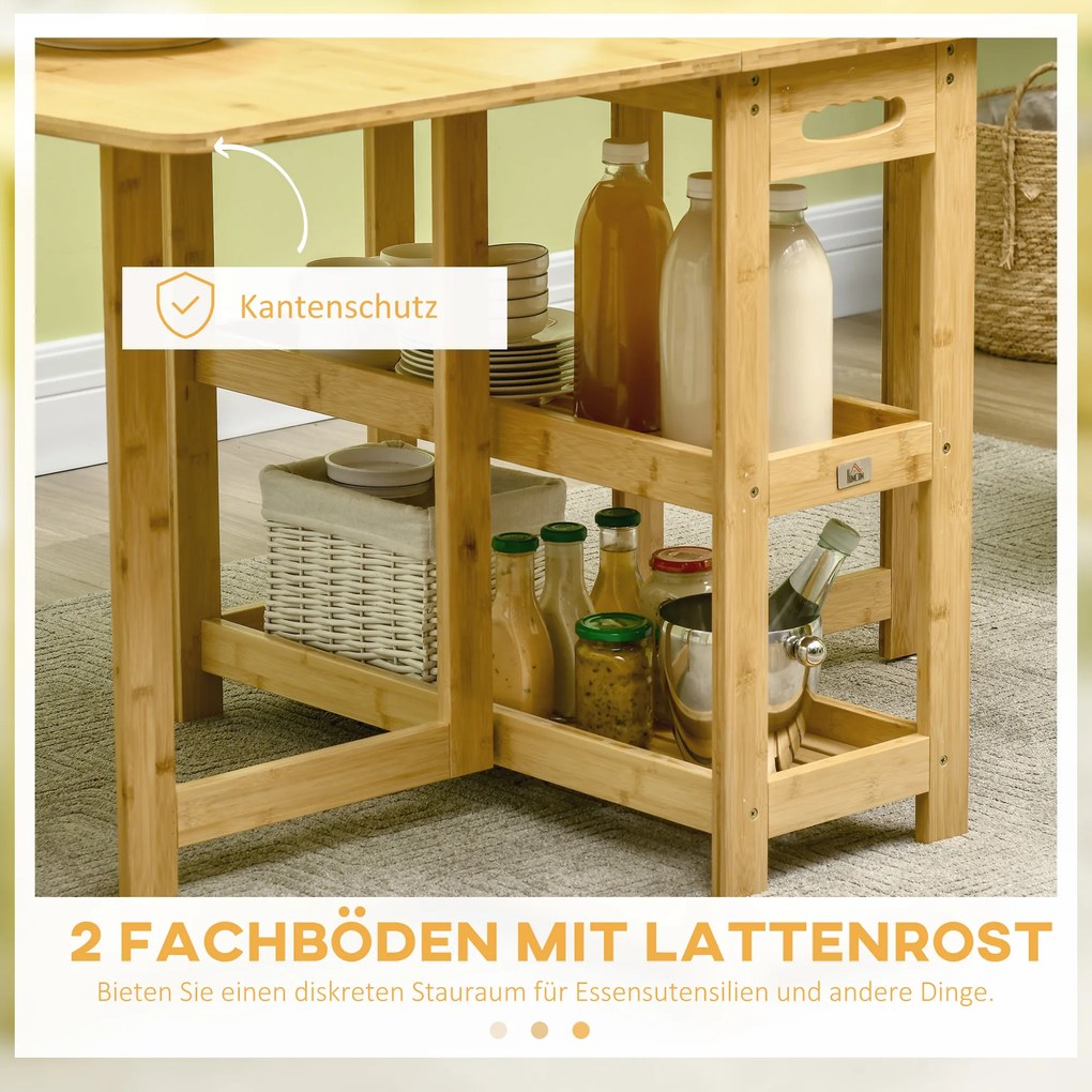 HOMCOM Stół składany bambusowy z regulowanymi nogami i półkami wielofunkcyjny do jadalni | Aosom PL