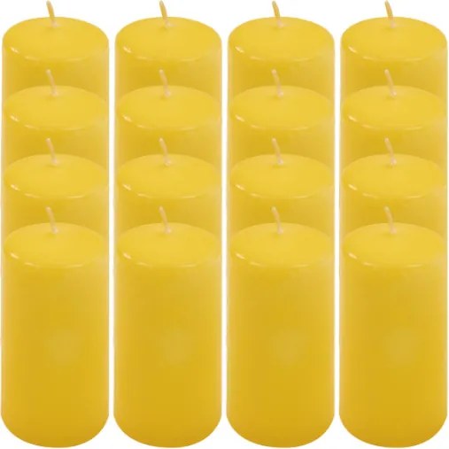 Żółte świece słupkowe 5x10 cm, 16 sztuk, długi czas palenia