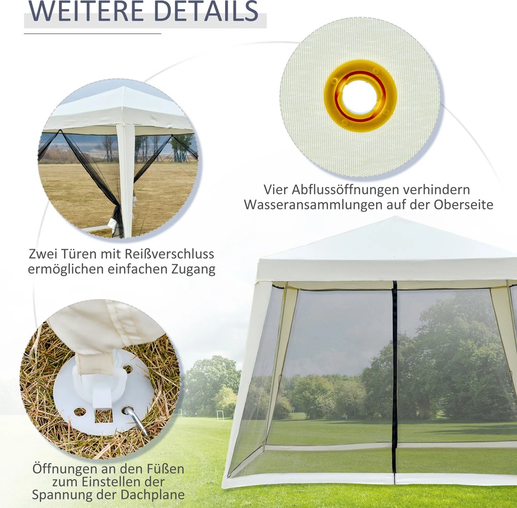 Outsunny Pawilon Ogrodowy 3x3m z Moskitierą Kremowy Metal i Poliester Odporny na Warunki Pogodowe Stylowy i Funkcjonalny | Aosom PL