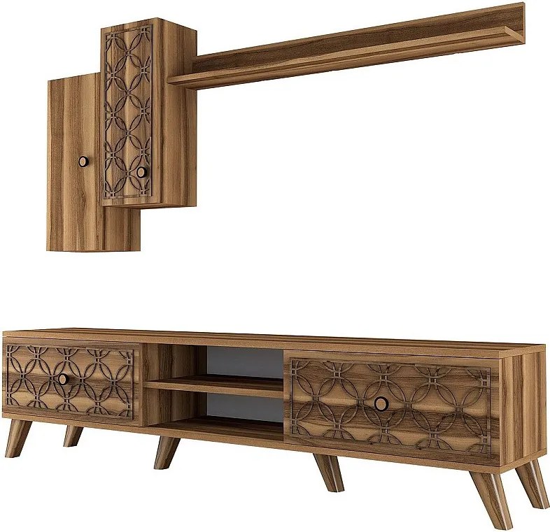 Nowoczesna szafka pod TV – 180x44x35 cm – Orzech – Płyta MDF pokryta melaminą