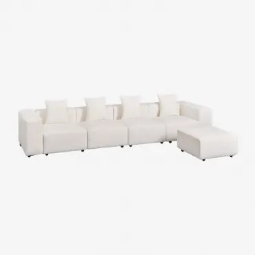 Modułowa Sofa 4-częściowa Z Wysokimi Podłokietnikami I Pufą (↔︎400 Cm) Bruna Bouclé White - Sklum