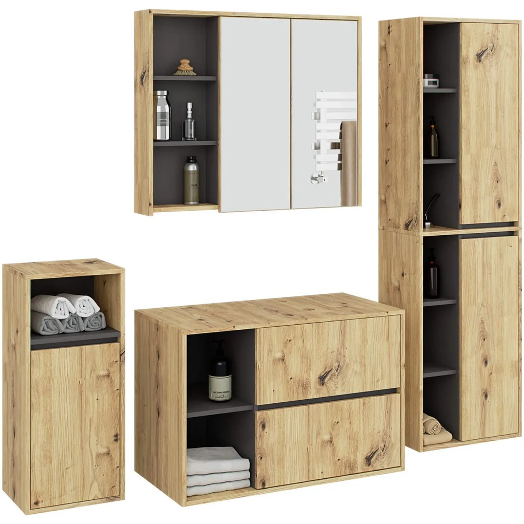 Komplet mebli łazienkowych dąb artisan+grafit A4-C71