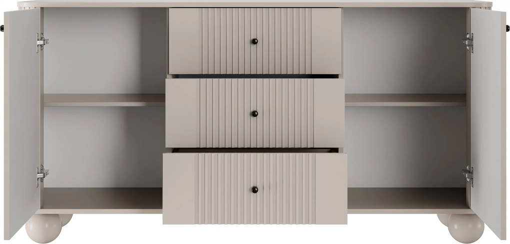 Komoda Vesper 160 cm z szufladami na kulach - kaszmir / czarne uchwyty / nogi kule