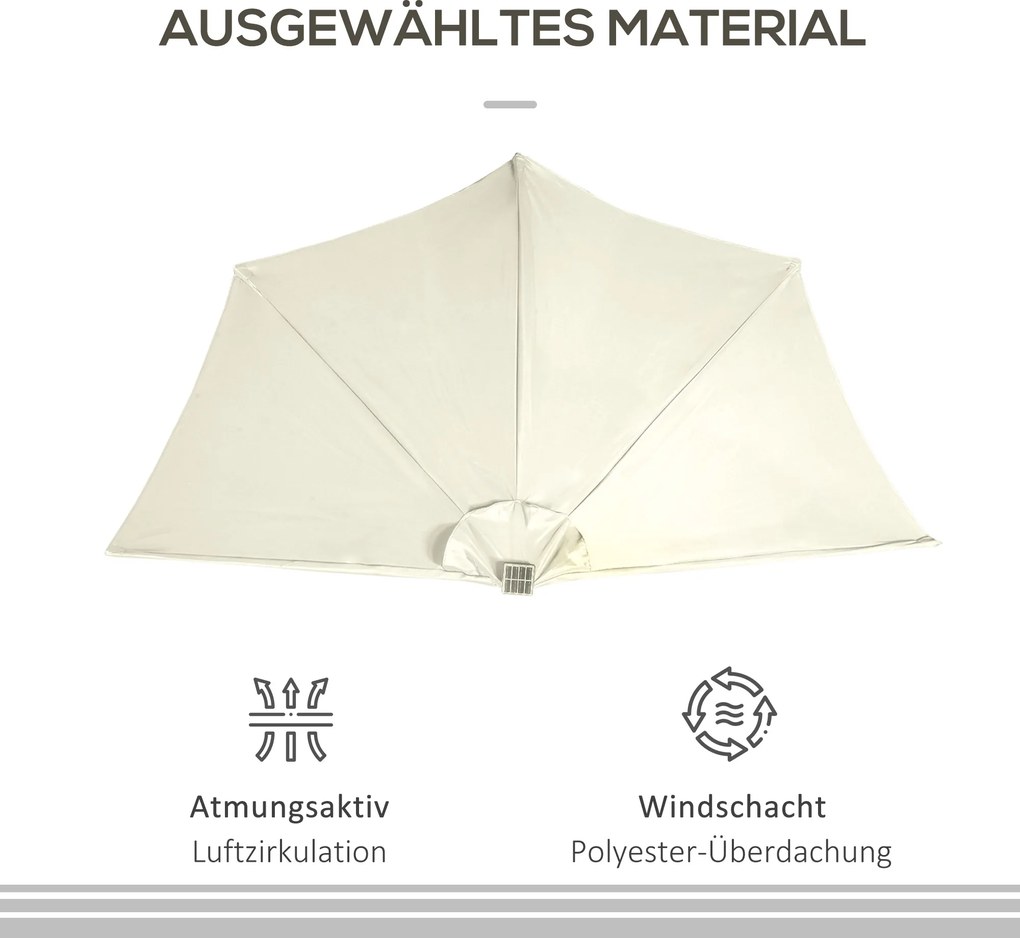 Outsunny Parasol, 270 x 240 cm pół parasol, parasol balkonowy z LED do ogrodu