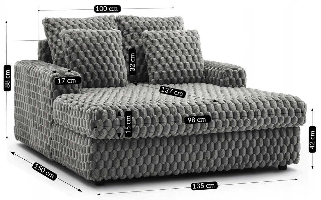 Fotel Wypoczynkowy Sofa KOBEL Szary Pluszowy Nowoczesny