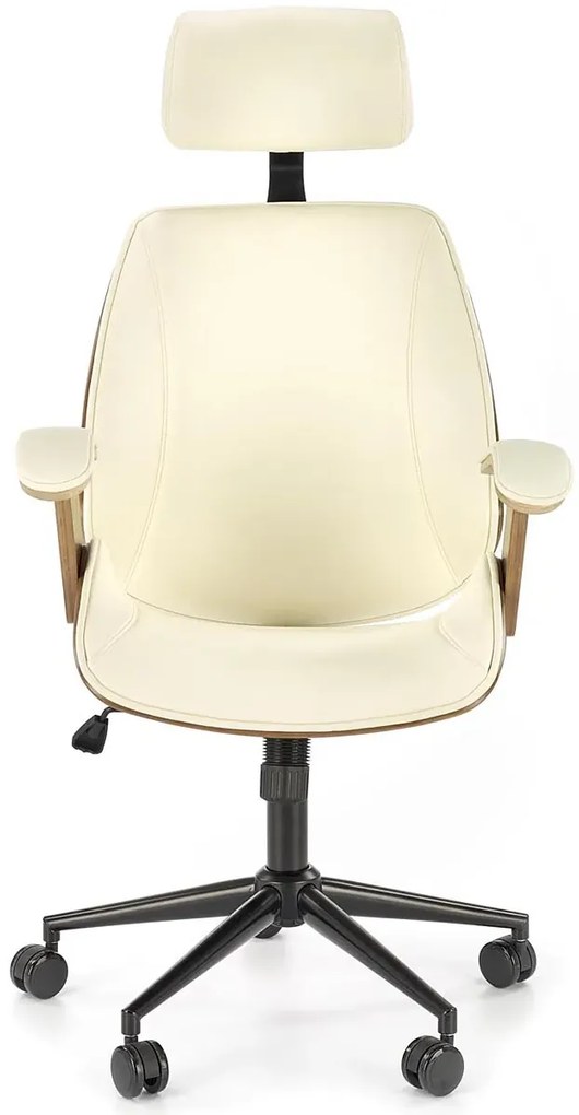 Designerski obrotowy fotel tapicerowany orzech + kremowy - Hano