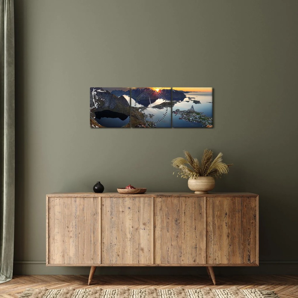 Obraz - Krajobraz górski, Norwegia (z zegarem) (90x30 cm)