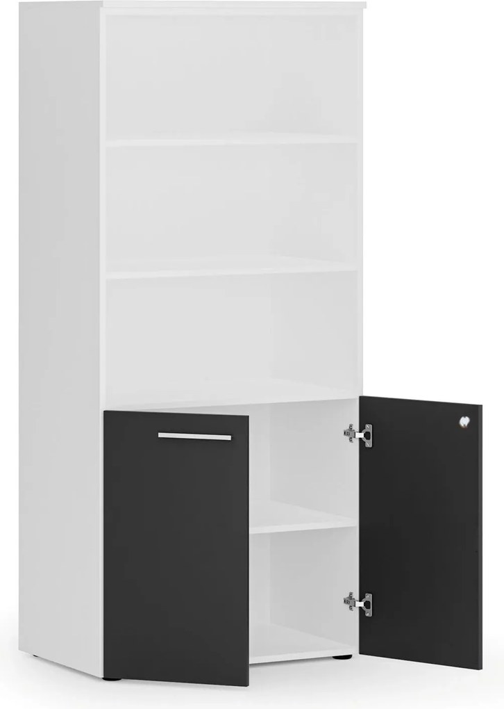 Szafa biurowa z drzwiami niskimi PRIMO WHITE, 800 x 500 x 1781 mm, biały/grafitowy
