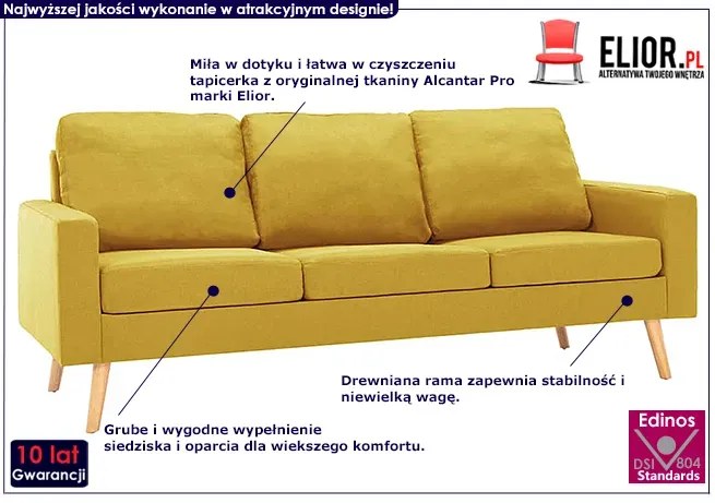 3-osobowa żółta sofa - Eroa 3Q