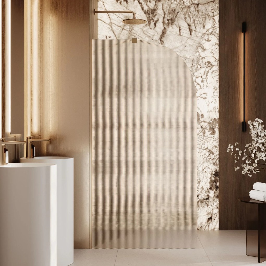 Ścianka prysznicowa WALK IN FIX przezroczysta półokrągła ryflowana 8 mm WELLE Moon Clear MASSI | Różne rozmiary : Kolor profili kabiny - złoty, Szerokość ścianki - 100 cm, Typ montażu - WALK in FIX (Do ściany)