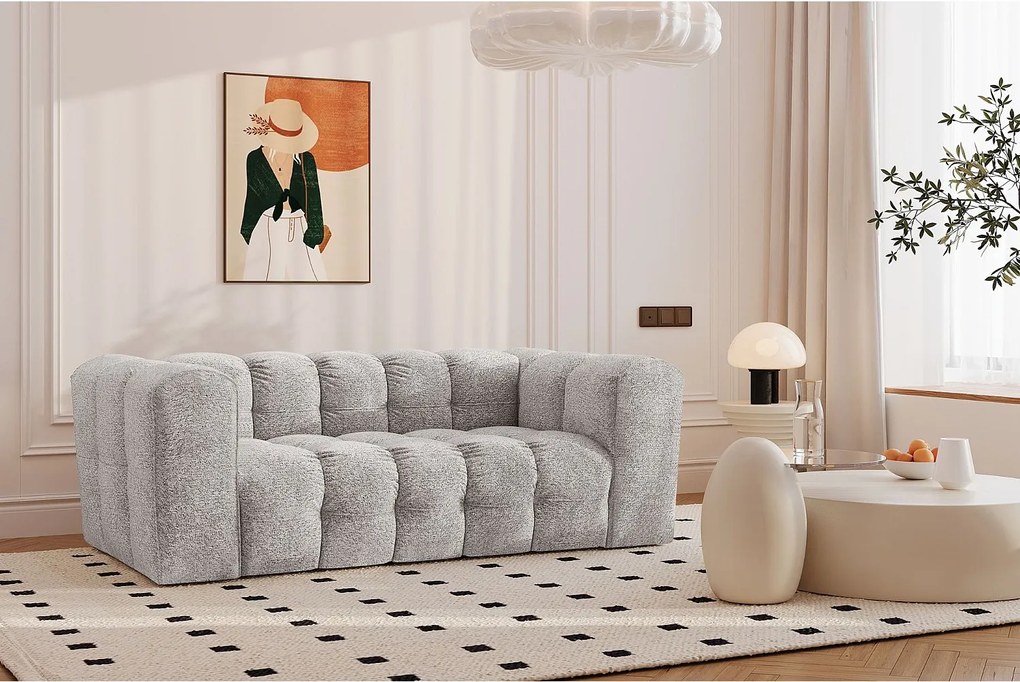 Sofa dwuosobowa BALOO, tkanina szenilowa + bukla, Jasnoszary