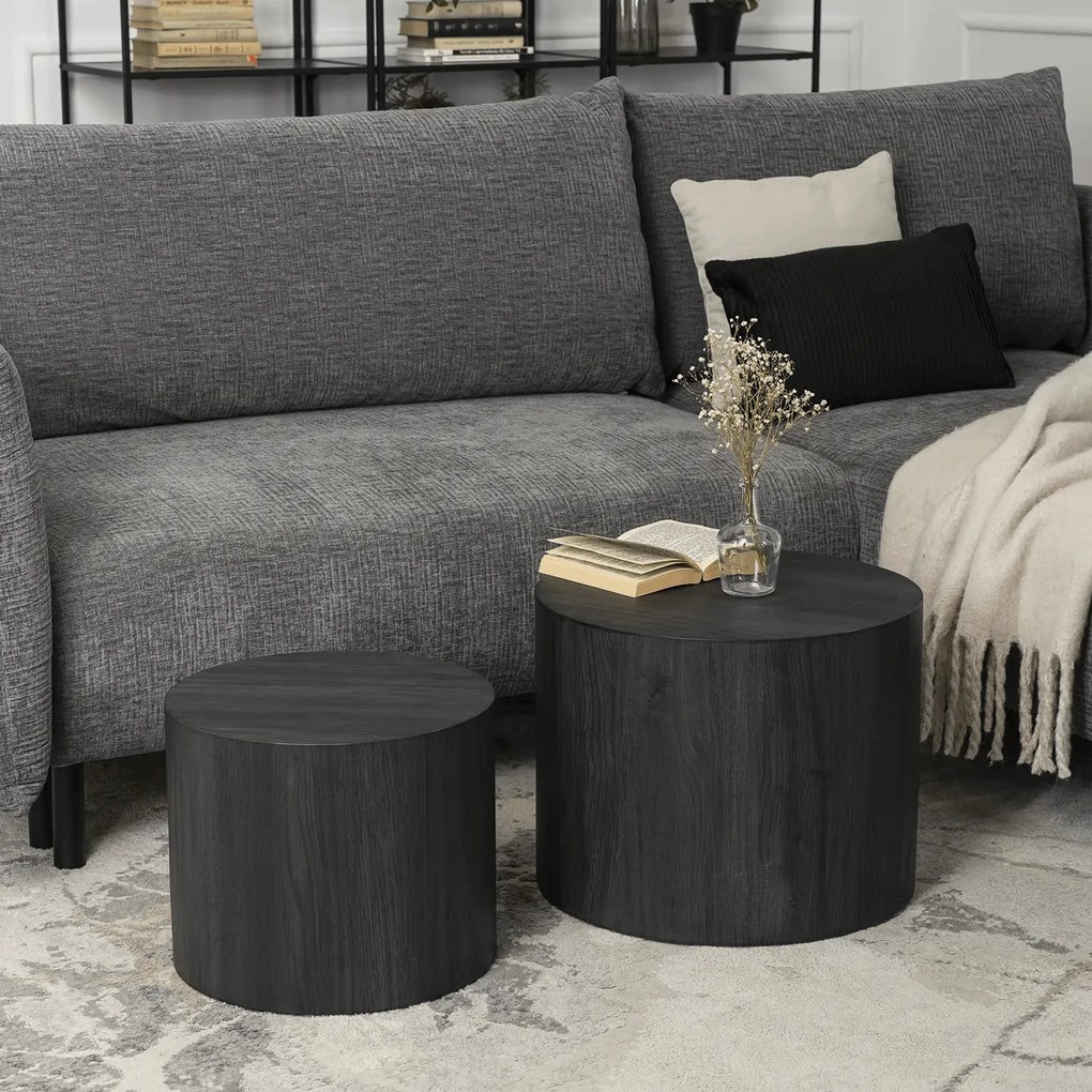 Zestaw Stolików Kawowych LEILA 38 cm/48 cm Czarny Loft