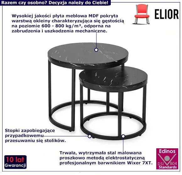Komplet dwóch eleganckich stolików czarny marmur - Kendal