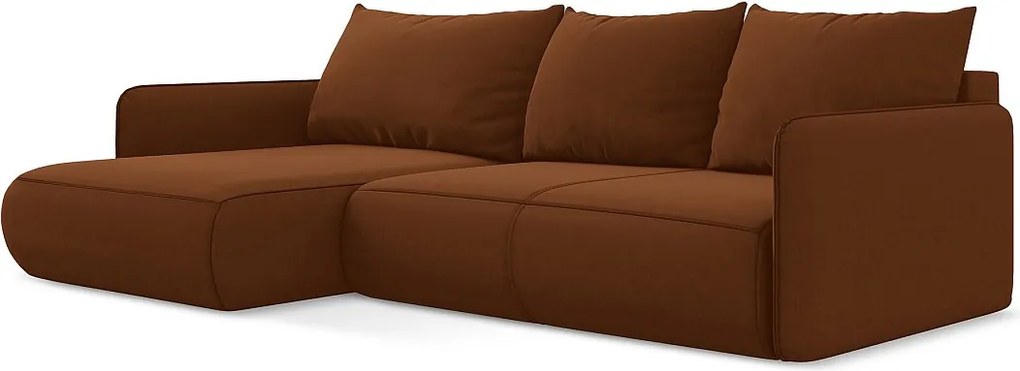 Narożnik lewostronny z funkcją spania - z tkaniny welwetowej - terakota - NANEA