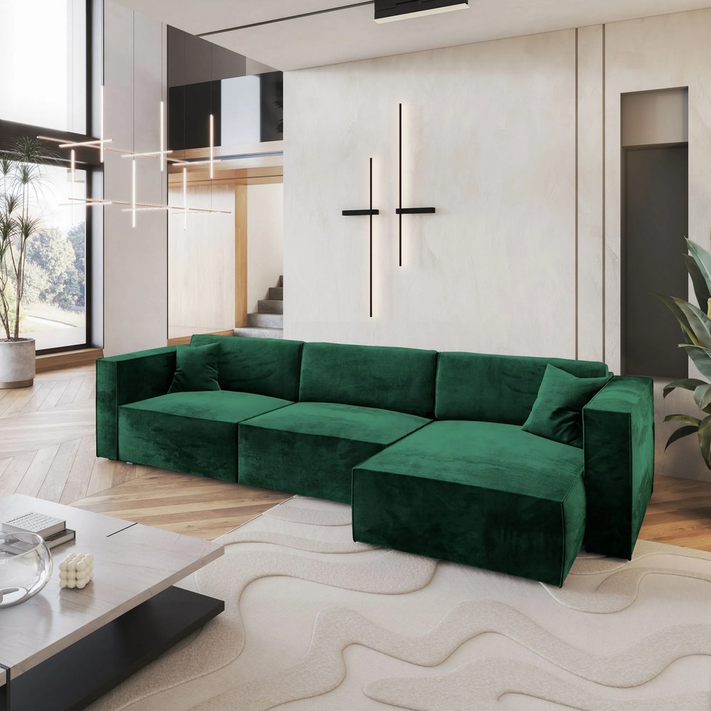 Masseno Narożnik TOLMO z funkcją spania i pojemnikiem na pościel Narozniki L, Rozkładana sofa - Butelkowa zieleń, MONOLITH 37