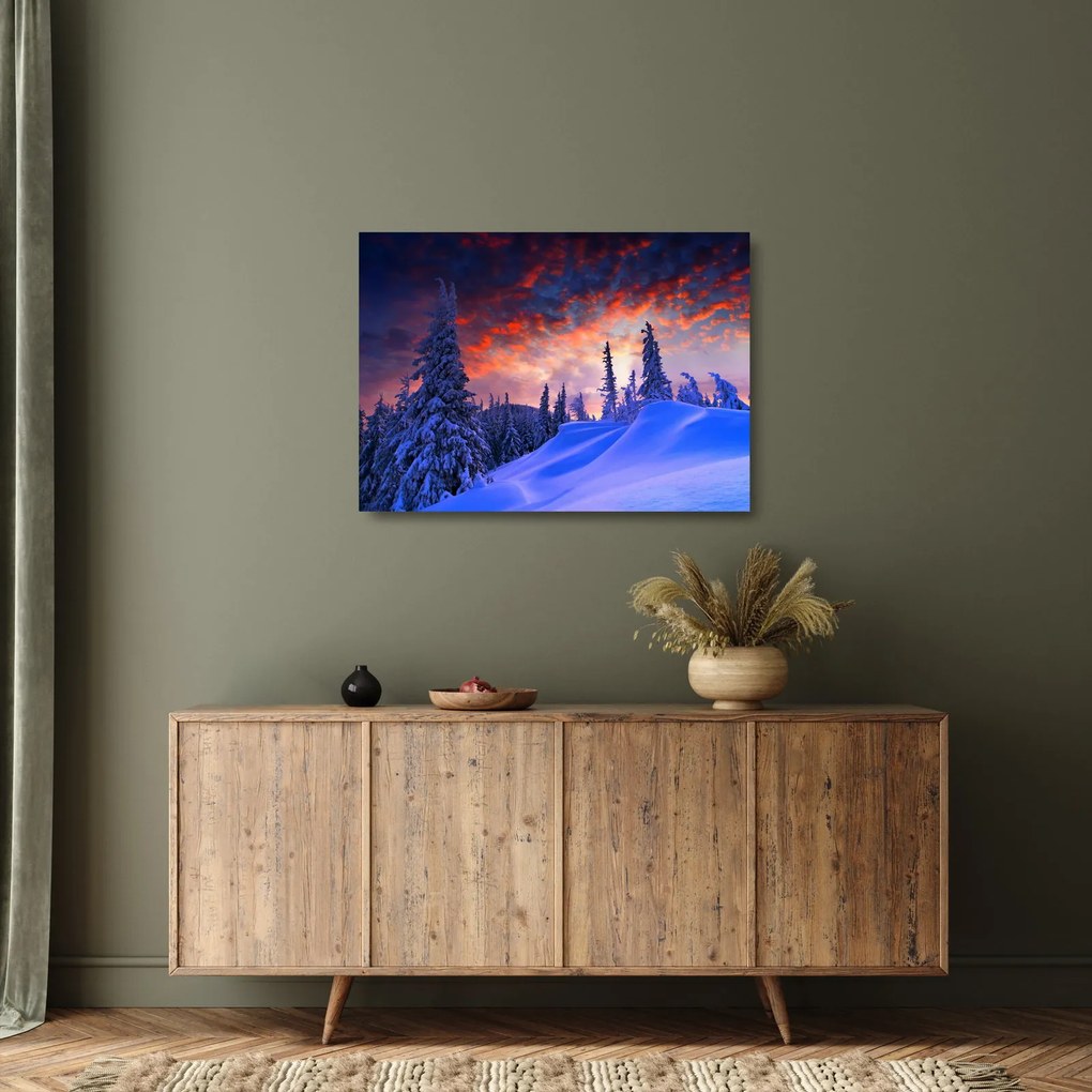 Obraz na szkle - Zimowy zmierzch (70x50 cm)