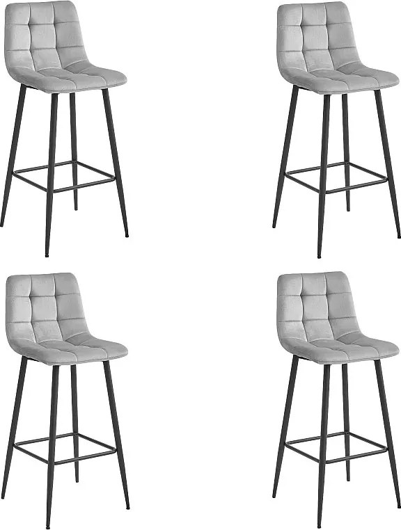 Stołek Valora TEOTO, srebrno-szary, aksamitne, czarne nogi, do kuchni, x4