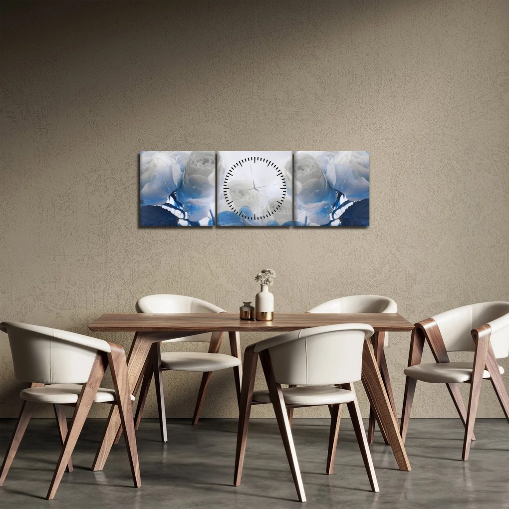 Obraz - Białe róże (z zegarem) (90x30 cm)