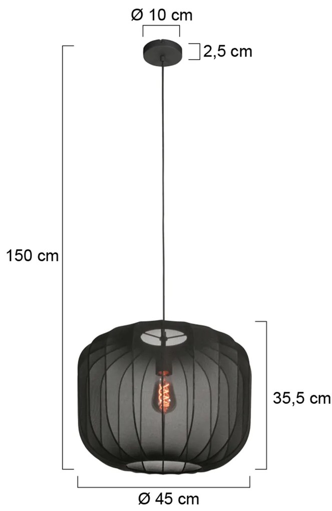 Lampa wisząca w stylu Japandi, czarna, z abażurem z tkaniny, 55 cm - Sable