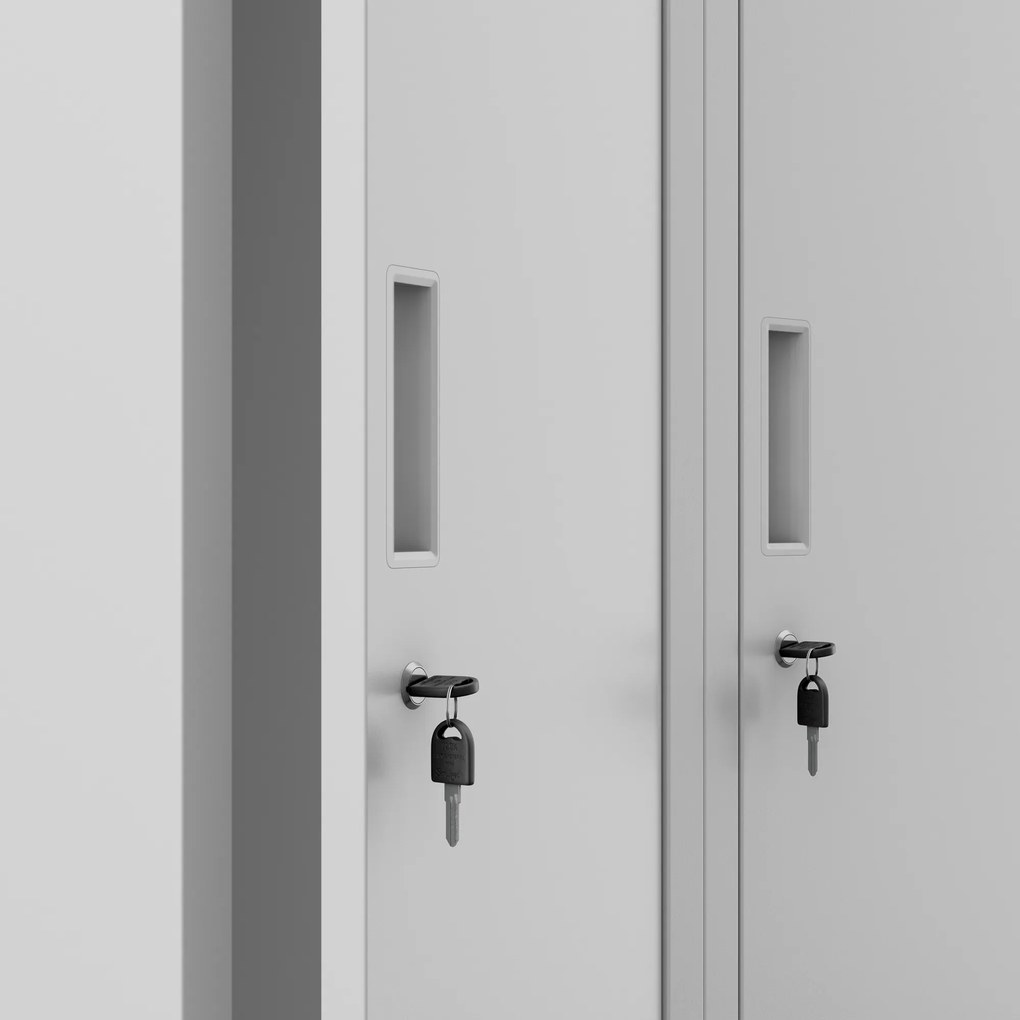 Szafka pracownicza metalowa dwukomorowa szara: KACPER II, 600 x 1800 x 500 mm