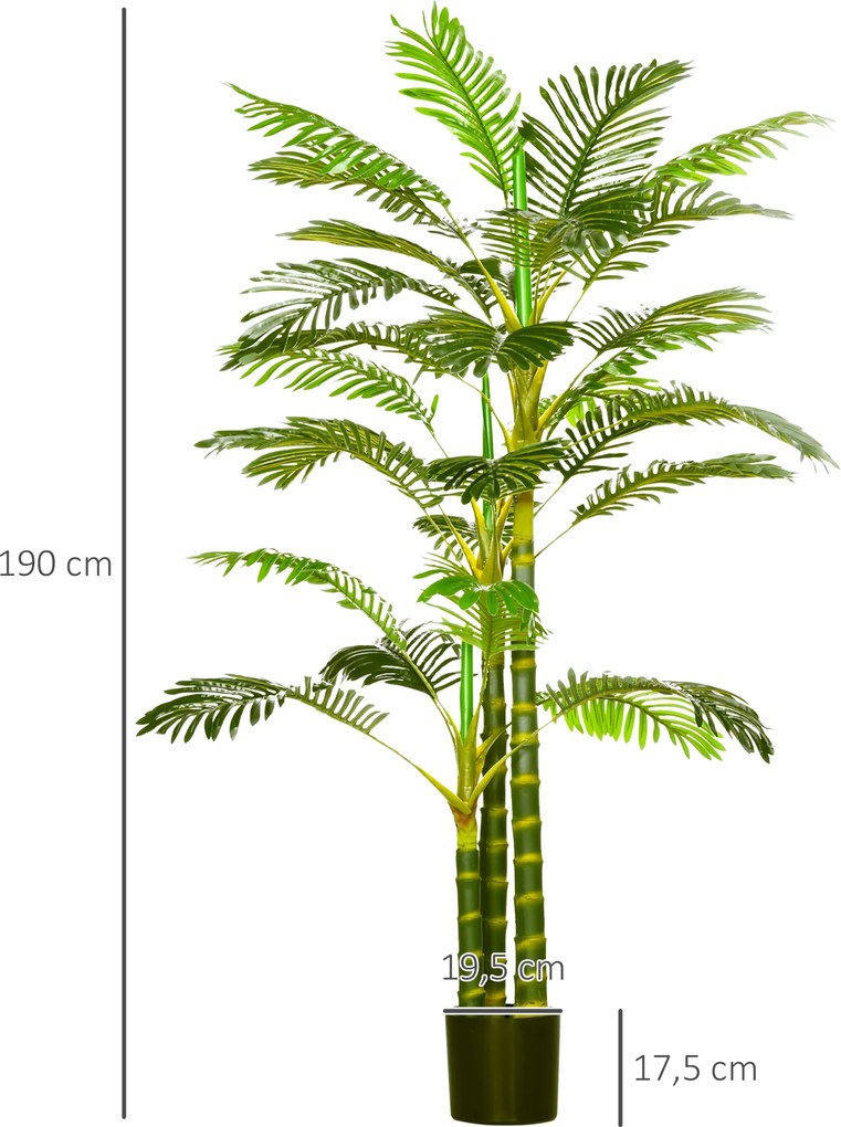 HOMCOM Sztuczna Roślina w Doniczce, 190 cm, Łatwa w Pielęgnacji Sztuczna Palma do Wnętrz i Na Zewnątrz, Plastik, Zielony