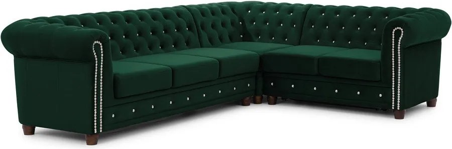 Zielony aksamitny rozkładany narożnik (prawostronny/w kształcie litery L) York Blik – Ropez