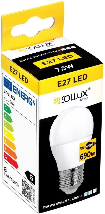 Żarówka LED z neutralnym światłem z gwintem E27, 7,5 W – Sollux
