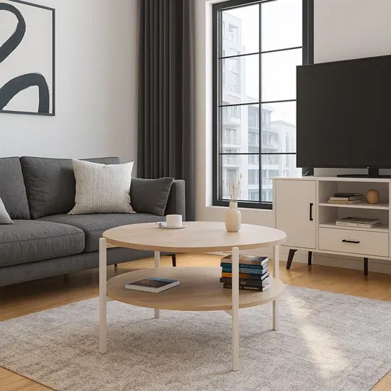 Okrągły stolik kawowy z podwójnym blatem dąb sonoma P2-S35