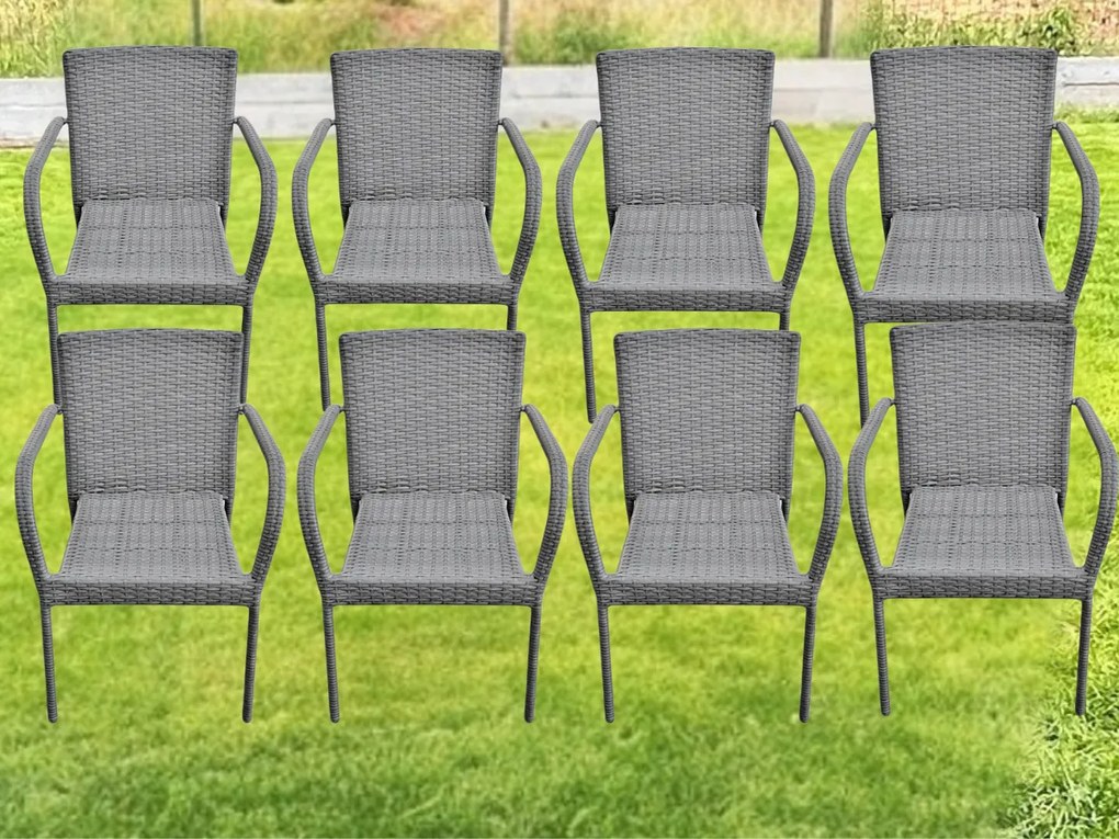 Zestaw 8 krzeseł ogrodowych szary technorattan