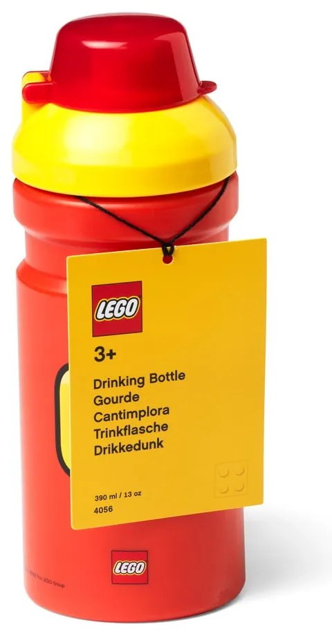 Czerwona butelka na wodę z żółtą zakrętką LEGO® Iconic, 390 ml