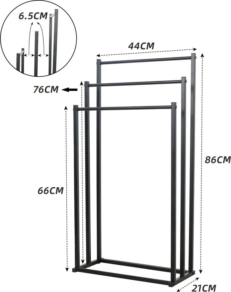 Stojak na ręczniki 3 szczeble - czarny - M