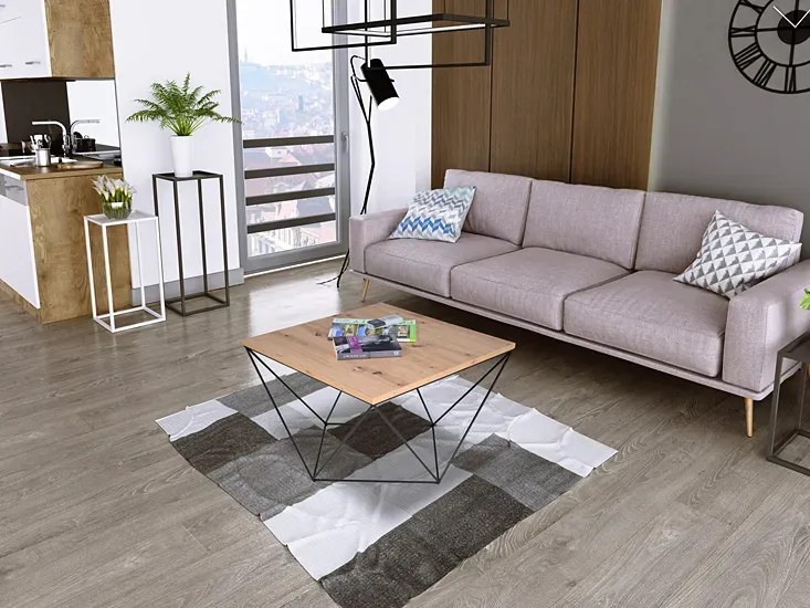 Industrialny stolik kawowy dąb artisan + czarny - Mokita 3X
