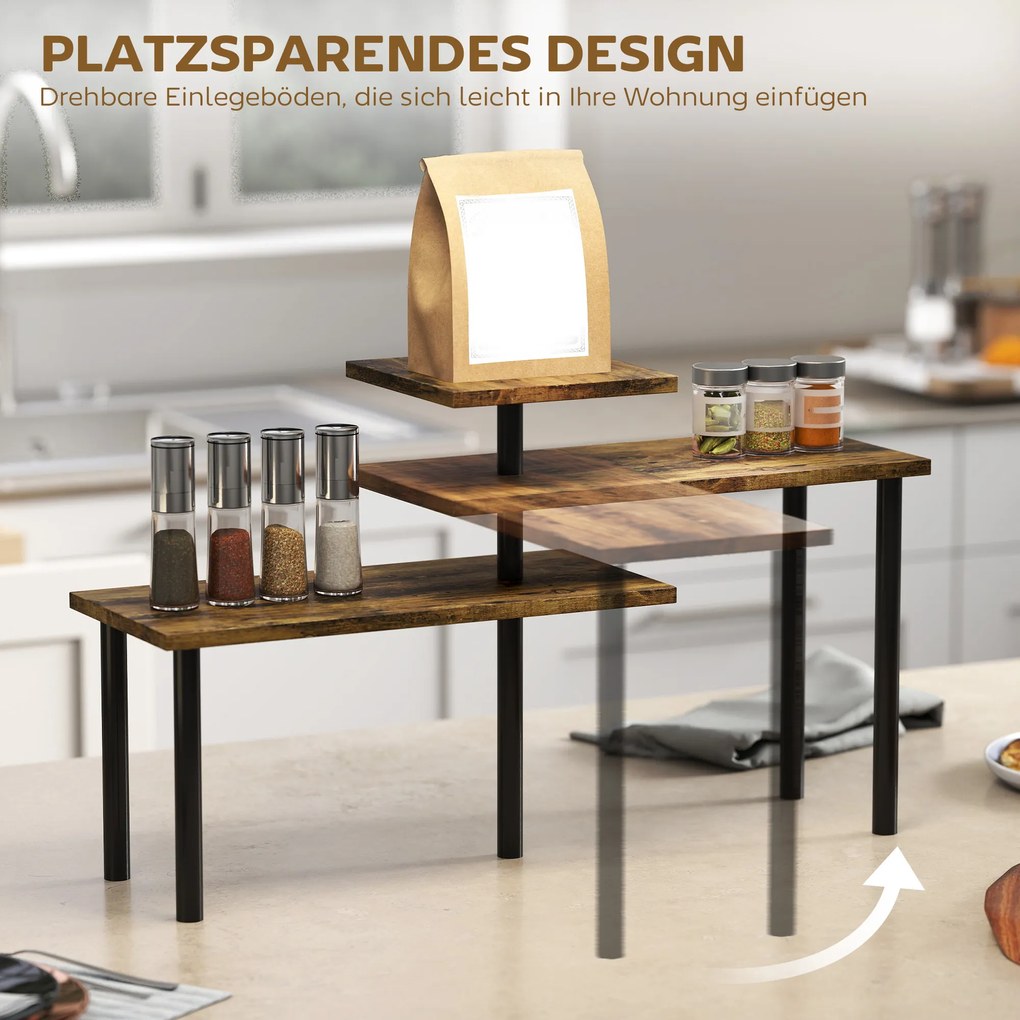 HOMCOM Regał kuchenny, Obracane regał na mikrofalówkę z 3 półkami, Industrialny regał metalowy, 40 x 18 x 36,5 cm