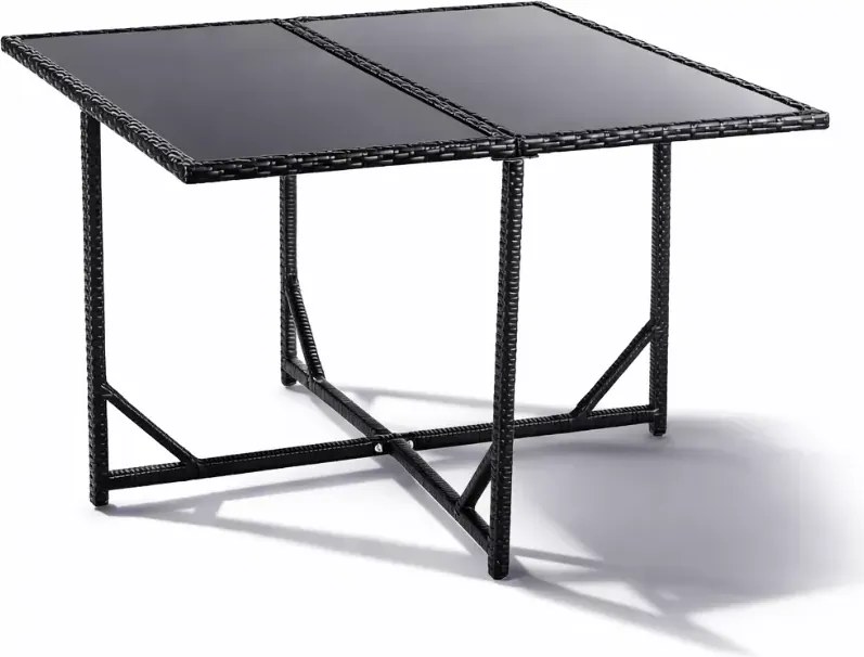 Zestaw mebli ogrodowych Concept technorattan 4 fotele + 2 pufy stół szkło hartowane czarny/kremowy taras balkon patio