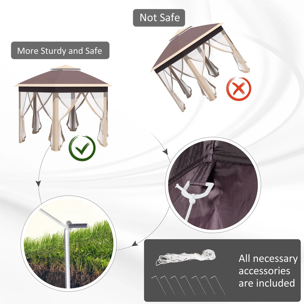 Outsunny Altana ogrodowa namiot 4x4 m z 6 ściankami bocznymi i dwuspadowym dachem beż khaki | Aosom PL