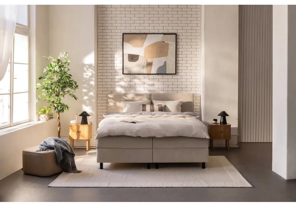 Beżowe łóżko kontynentalne ze schowkiem 180x200 cm Elva Bold – Bonami Selection