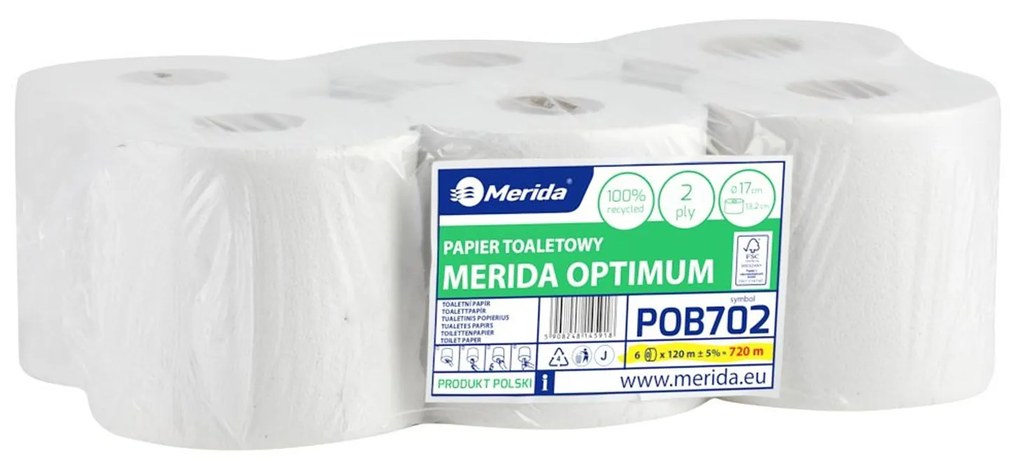 Papier toaletowy MERIDA OPTIMUM FLEXI, dwuwarstwowy, biały, rolka 120 m, 6 szt.