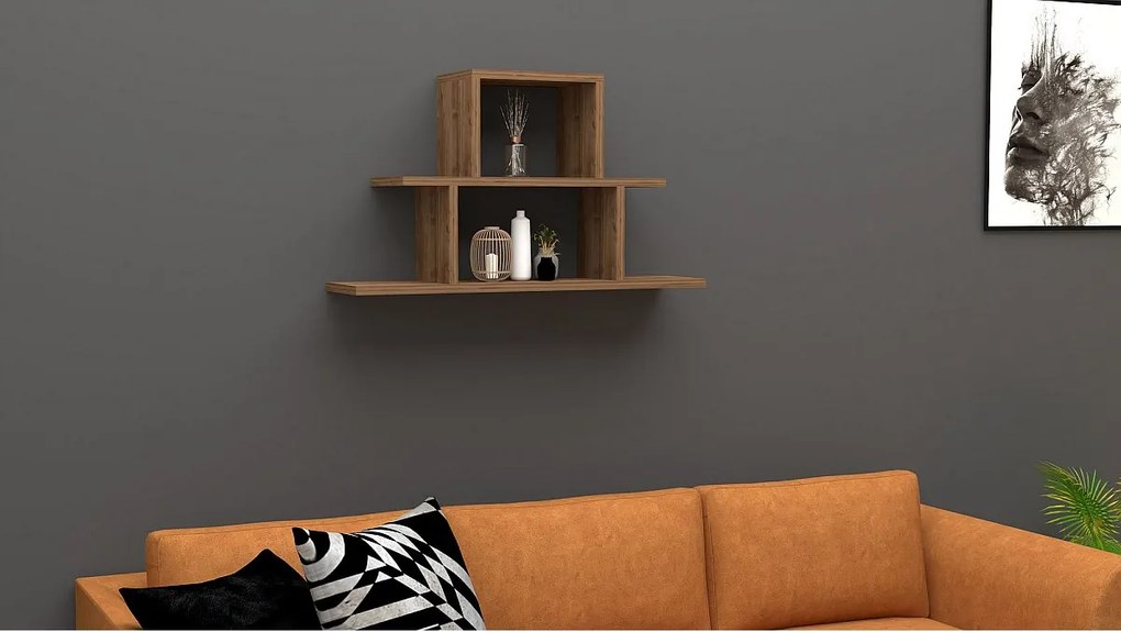 Półka ścienna – 80 cm x 44,6 cm x 19,6 cm – orzech – płyta wiórowa pokryta melaminą