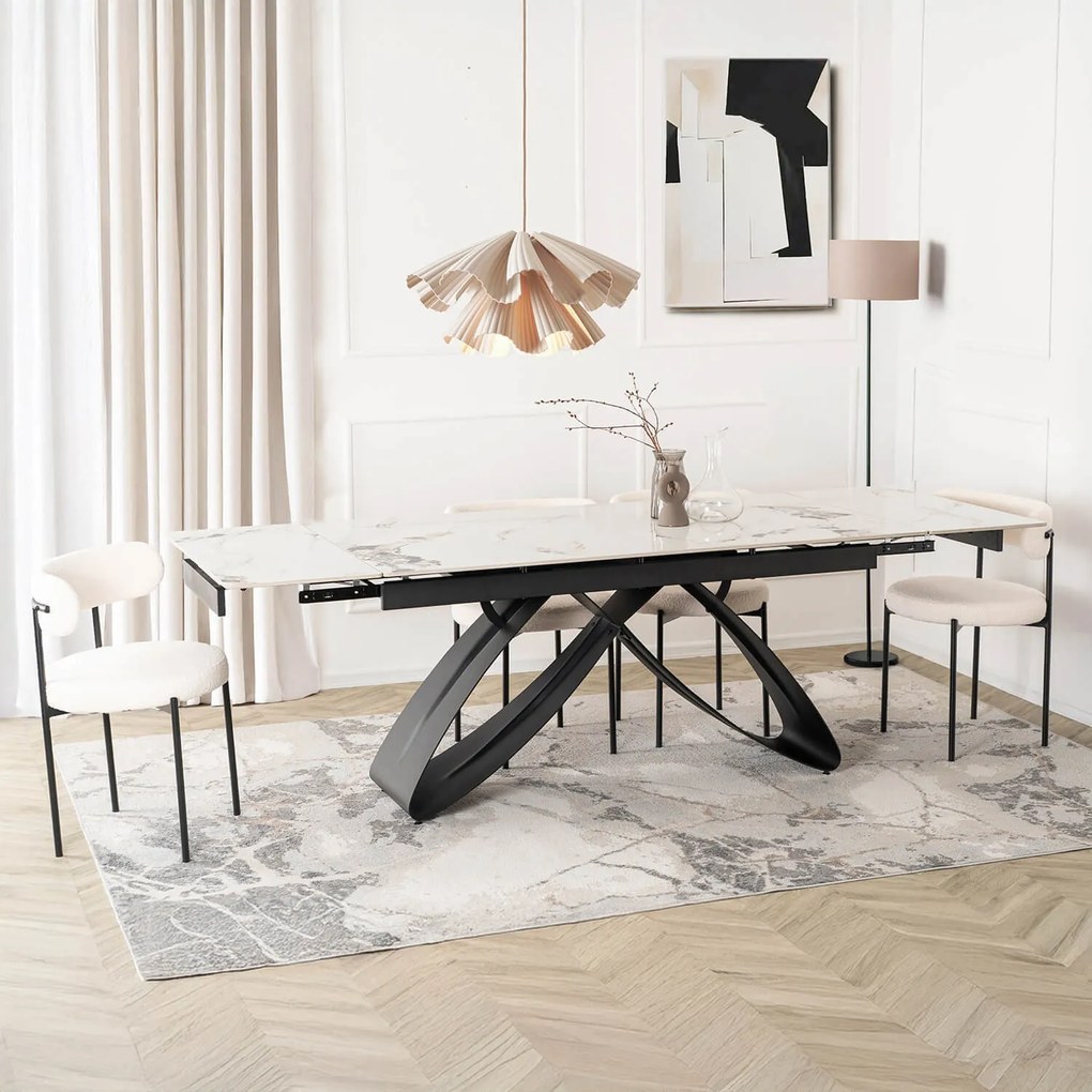 Zestaw Stół Rozkładany LUIGI 160-240 cm Biały Marmur/Czarny i 4 Krzesła TULSA Kremowe Nowoczesne